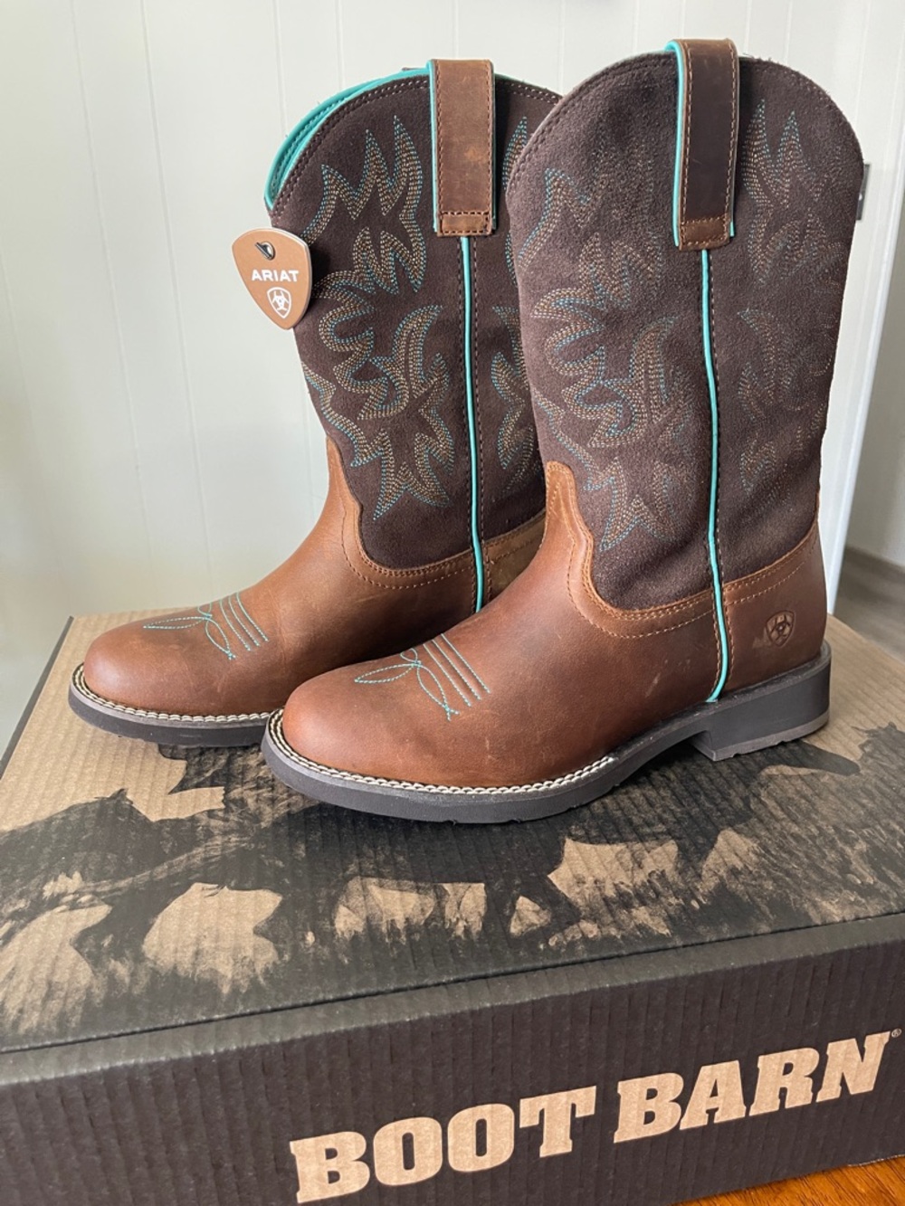 Ariat Brown and Turquoise Women's Western Pull-On Boots